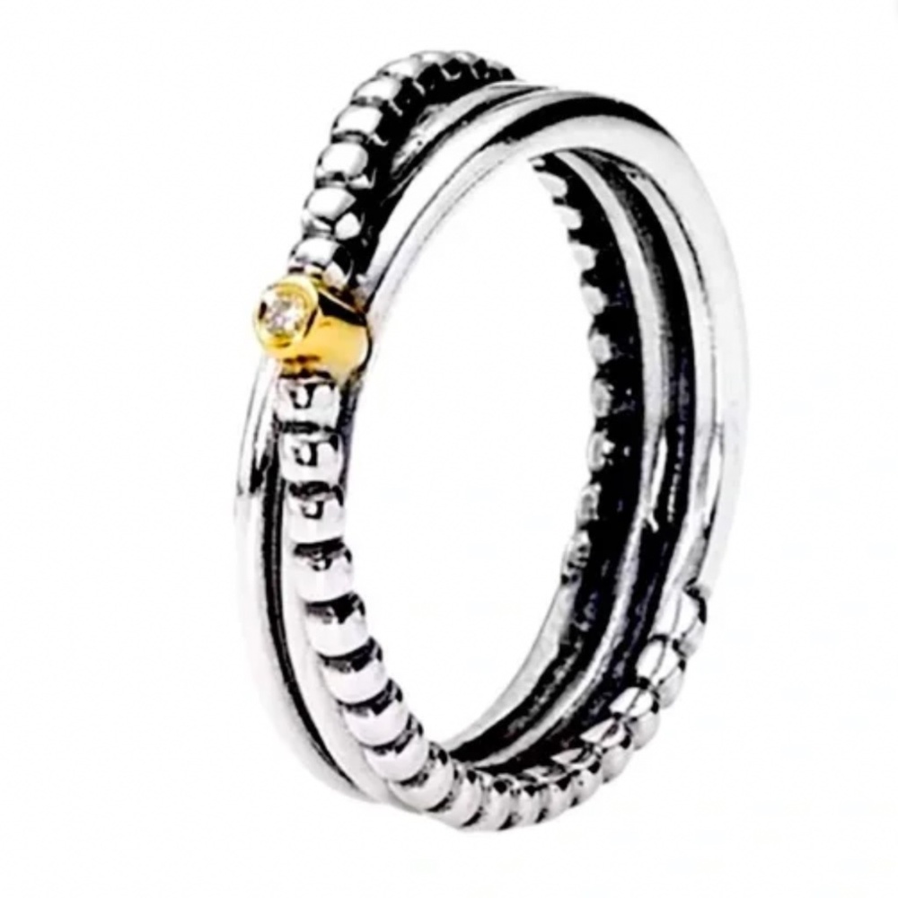 Pandora two tone ring with one real diamond